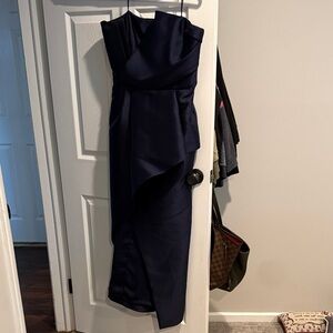 Elegant Navy Mikado Strapless Evening Dress..
